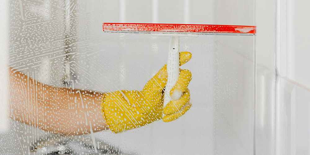 Image of Employee Cleaning The Glass